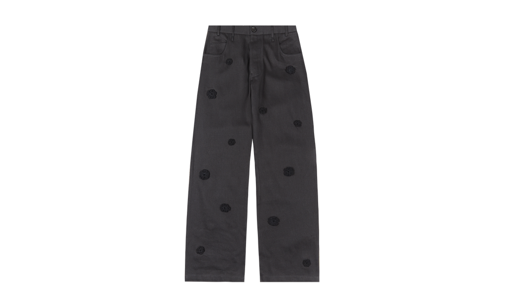 "Daisy" Long Work Pant Flowers Jeans "Black" 241 MPT086D HEMPBLK
