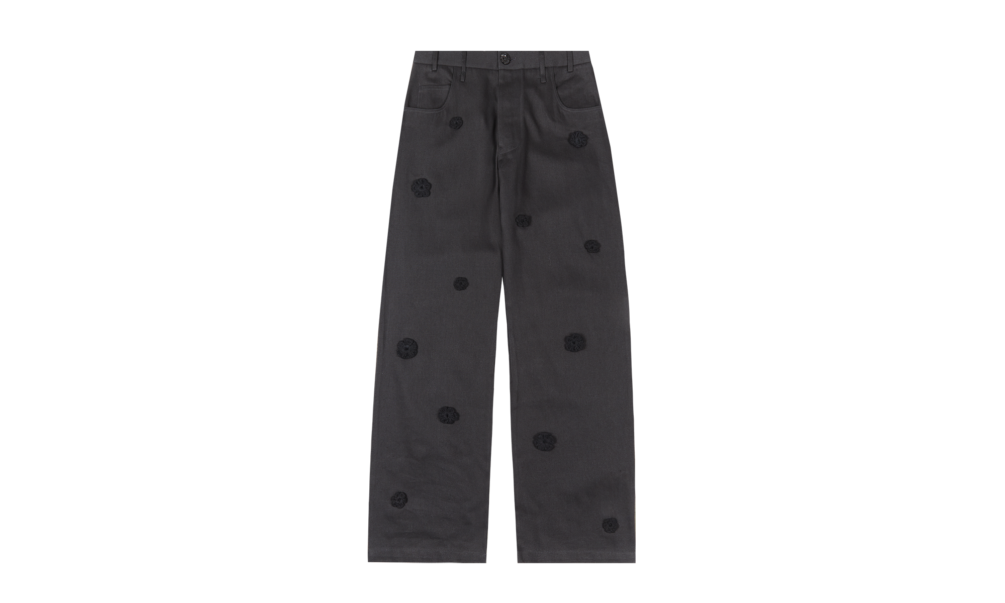 "Daisy" Long Work Pant Flowers Jeans "Black" 241 MPT086D HEMPBLK