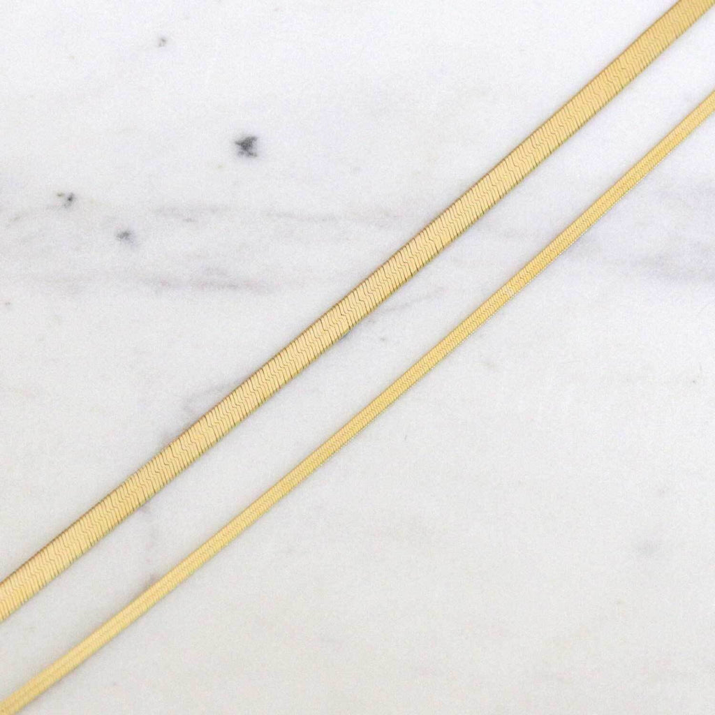 14K Gold Thin Herringbone Necklace 3mm
