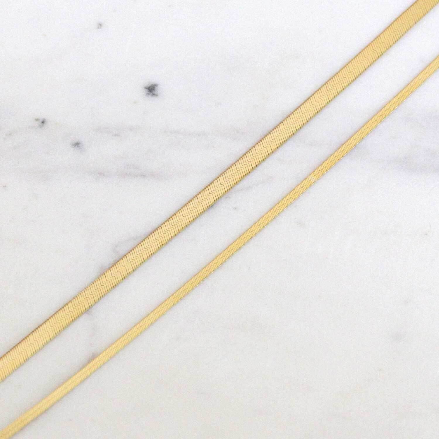 14K Gold Thin Herringbone Necklace 3mm