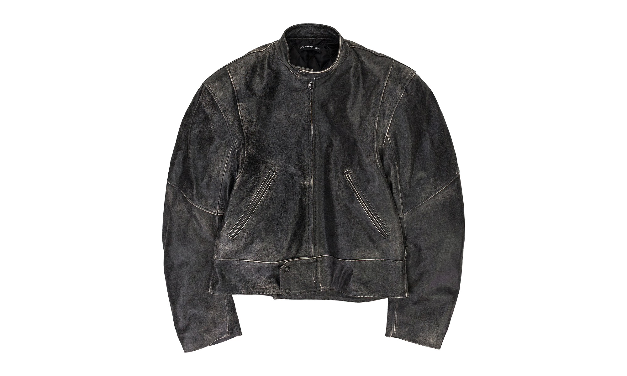 DISTRESSED BIKER LEATHER JACKET "BLACK" PGR XOTW 0005